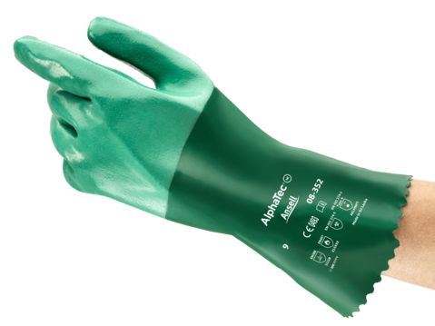 Ansell AlphaTec Green Neoprene Work Gloves, Size 10, Neoprene Coating