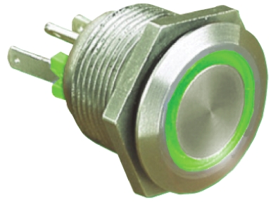Bulgin MPI002 Series Illuminated Push Button Switch, Momentary, Panel Mount, 19.2mm Cutout, SPST, Green LED, 24V dc,
