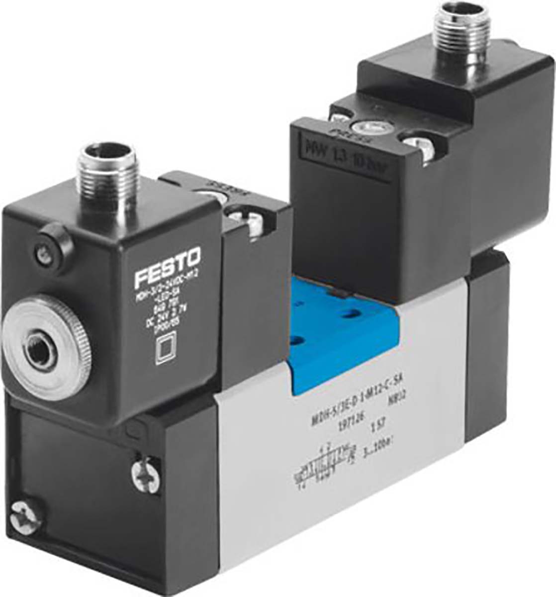Festo 5/3 exhausted Pneumatic Solenoid/Pilot-Operated Control Valve - Electrical MDH Series, 197126