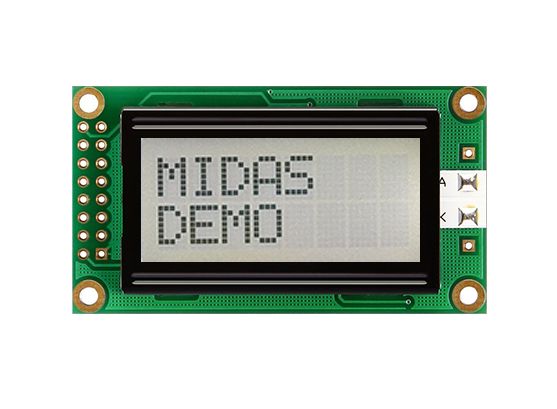 Midas MC20805A6W-FPTLWI-V2 Alphanumeric LCD Alphanumeric Display, 2 Rows by 8 Characters