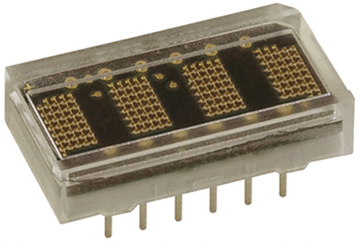 HCMS-3967 Broadcom 4 Digit Dot Matrix LED Display, 7 x 5 Dot Matrix Green 1 mcd 4.6mm