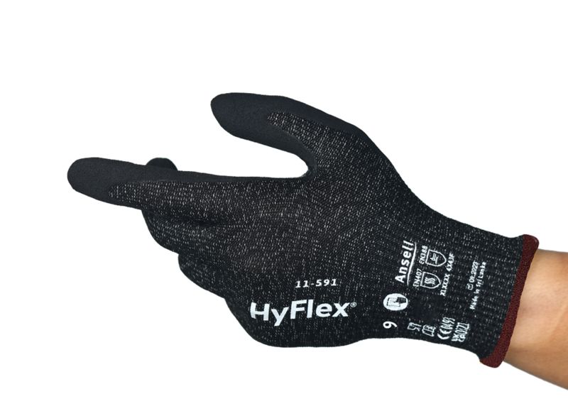 Ansell HyFlex 11591 Black Graphene, HPPE, Nylon, Spandex, Steel, Tungsten Nitrile Puncture & Tear Resistant Gloves, Size