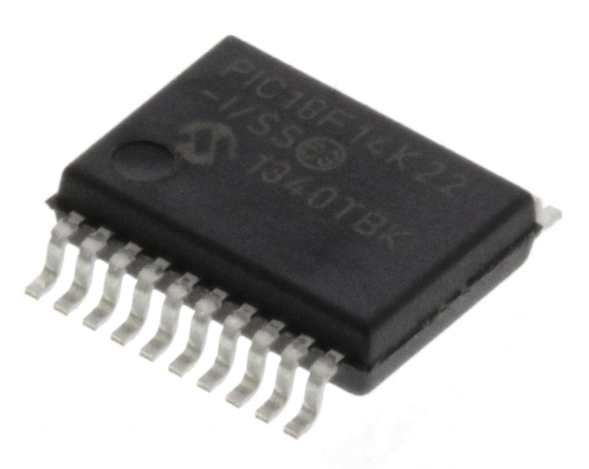 Microchip, 8 bit PIC, PIC18(L)F1XK22 Microcontroller, 64 MHz, 16kB FLASH, 20-Pin SSOP