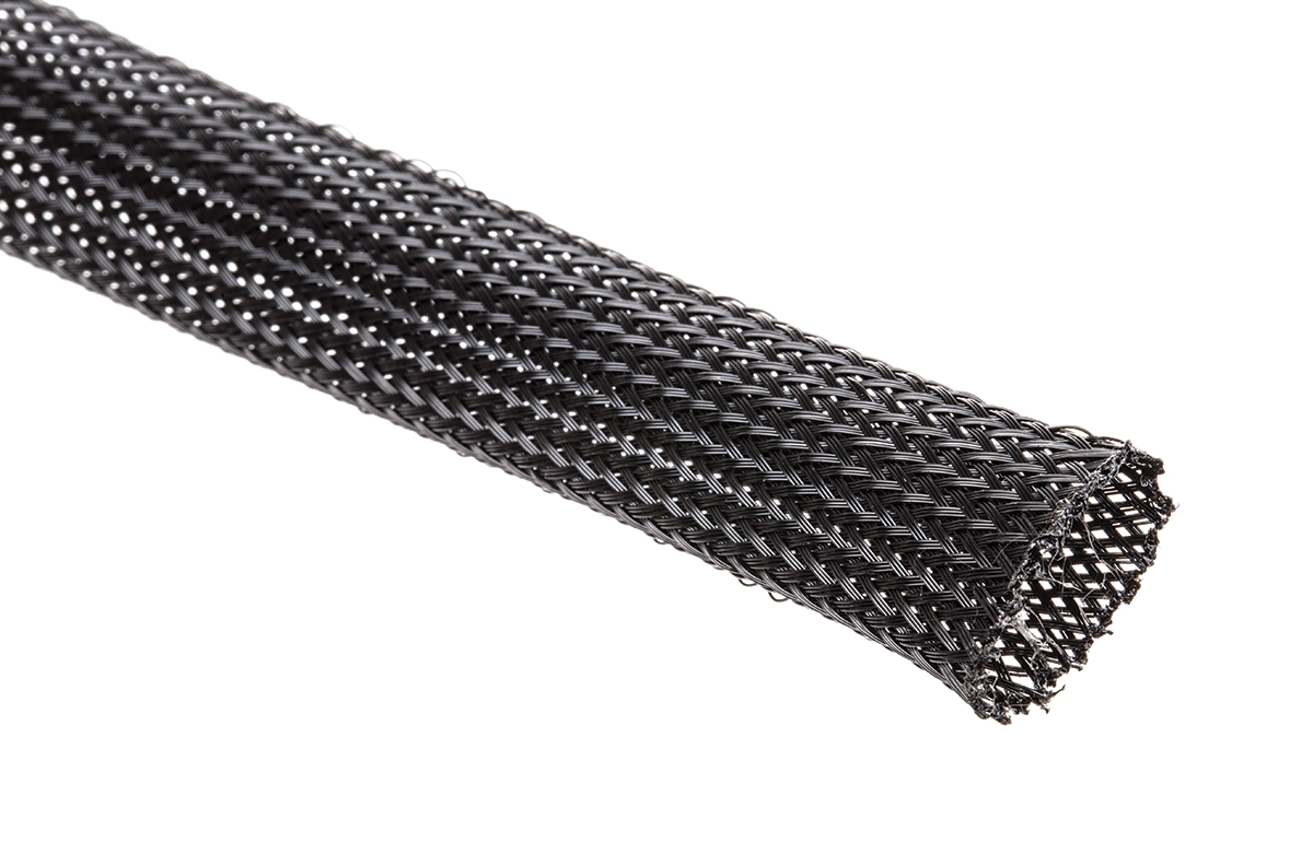 HellermannTyton Expandable Braided PET Black Cable Sleeve, 15mm Diameter, 5m Length, Helagaine HEGP Series