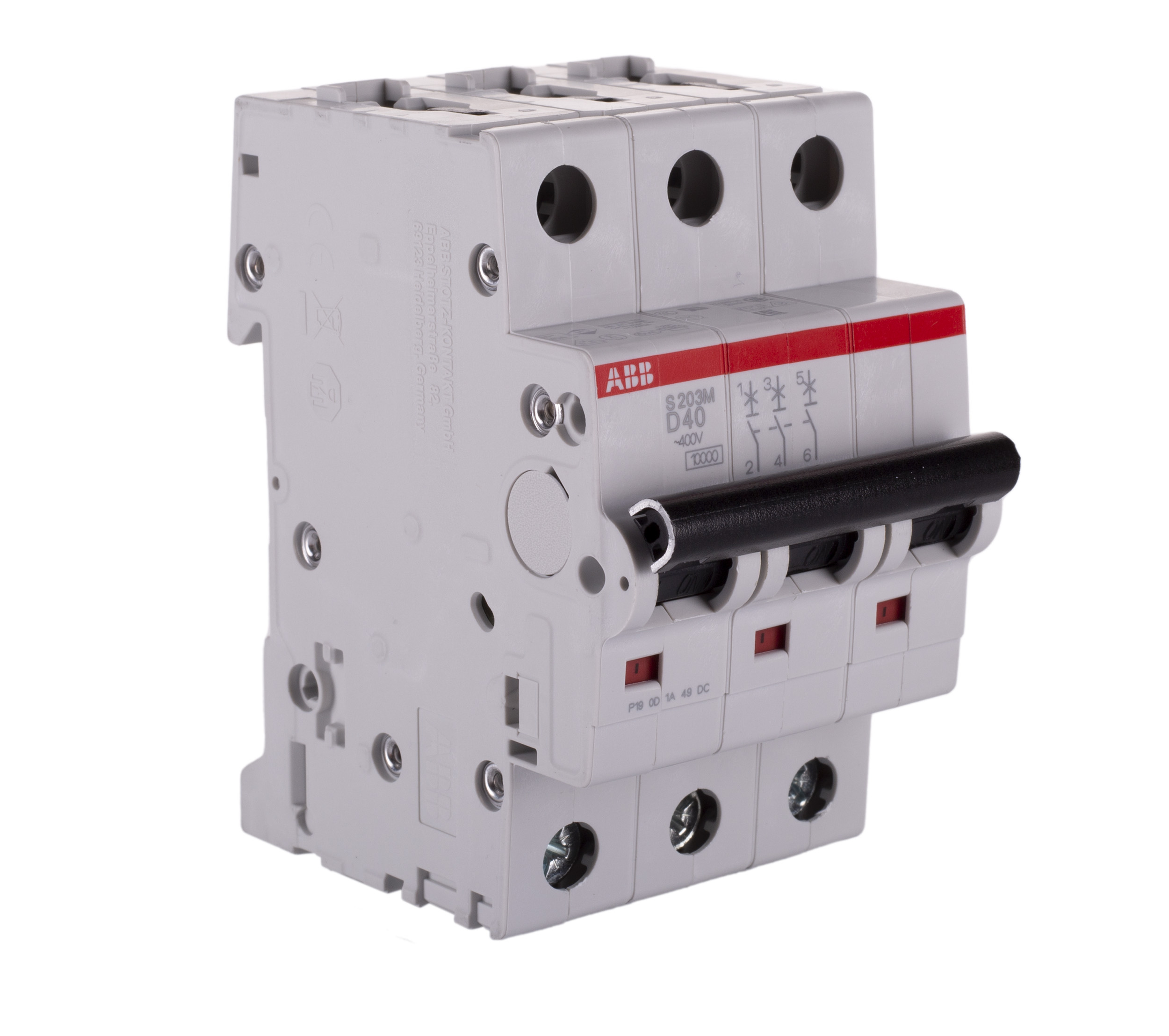 ABB System Pro M Compact S200M MCB, 3P, 40A Curve D, 400V AC, 125V DC, 10 kA Breaking Capacity