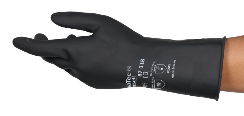 Ansell Alpha Tec 87-118 Black Natural Rubber Latex Work Gloves, Size 10, Latex, Natural Rubber Coating