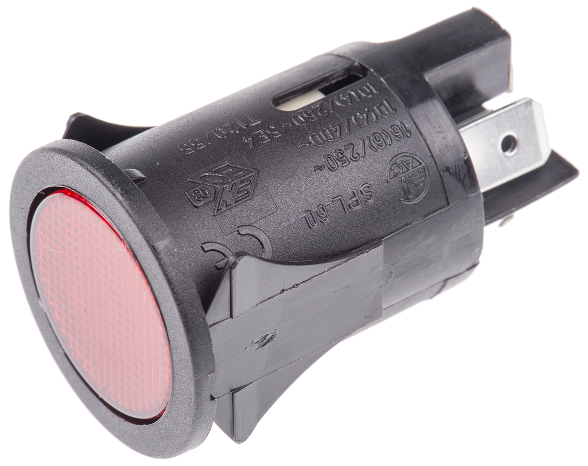 Molveno Illuminated Push Button Switch, Latching, Panel Mount, 25mm Cutout, DPST, Red LED