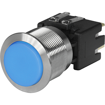 Schurter Illuminated Push Button Switch, Latching, Panel Mount, 19.1mm Cutout, DPDT, Blue LED, 30 V dc, 250V ac, IP40,