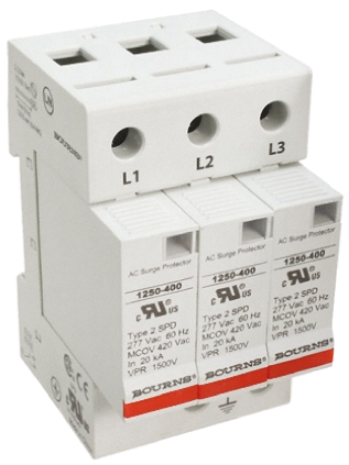 Bourns, 1250 Surge Arrester 600 V ac Maximum Voltage Rating 50kA Maximum Surge Current 3 Pole Protector