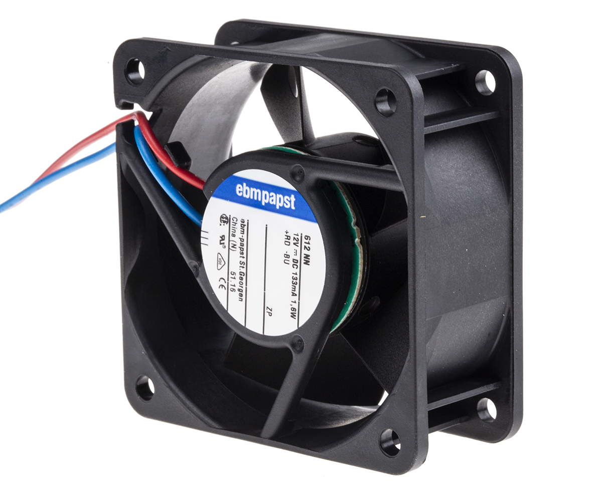 ebm-papst 600 N Series Axial Fan, 12 V dc, DC Operation, 42m³/h, 1.5W, 125mA Max, 60 x 60 x 25mm