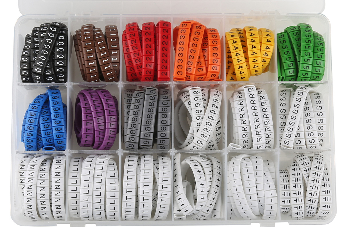 RS PRO Slide On Cable Marker Kit, Black, Blue, Brown, Green, Grey, Orange, Red, Violet, White, Yellow, Pre-printed "-,