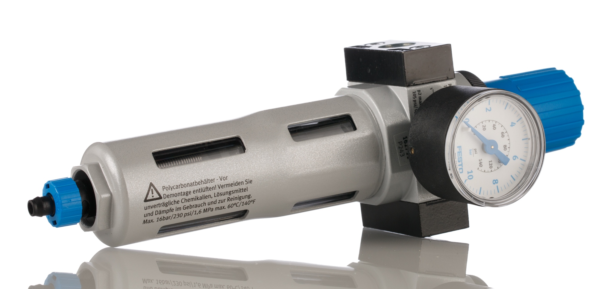 Festo LFR Polycarbonate Filter Regulator, 40μm, G 1/4, Automatic, 12 bar, 162711