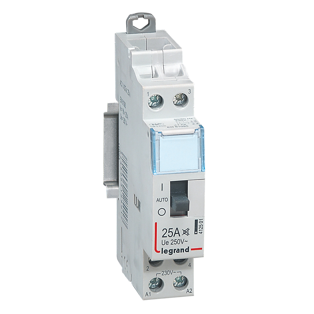 Legrand 4125 Contactor, 230 V Coil, 2-Pole, 25 A, 2200 W 230 V, 3 NO, 230V
