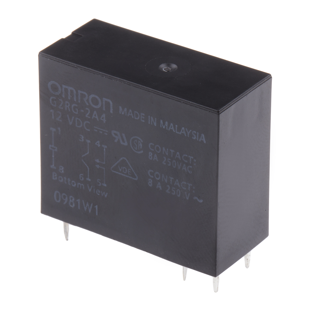 Omron PCB Mount Power Relay, 12V dc Coil, 8A Switching Current, DPST