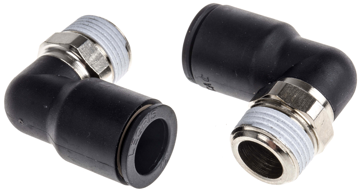 Legris LF3000 Series Elbow Threaded Adaptor, R 3/8 Male to Push In 12 mm, Threaded-to-Tube Connection Style