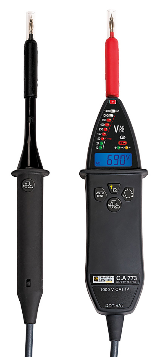 Chauvin Arnoux CA 773, LED Voltage tester, 1000 V ac, 1400V dc, Continuity Check, Battery Powered, CAT IV With RS