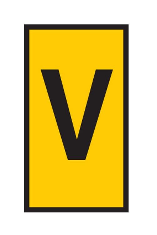 HellermannTyton WIC Snap On Clip On Cable Marker, Yellow, Pre-printed "V", 4.3 → 5.3mm Cable, 561-03224