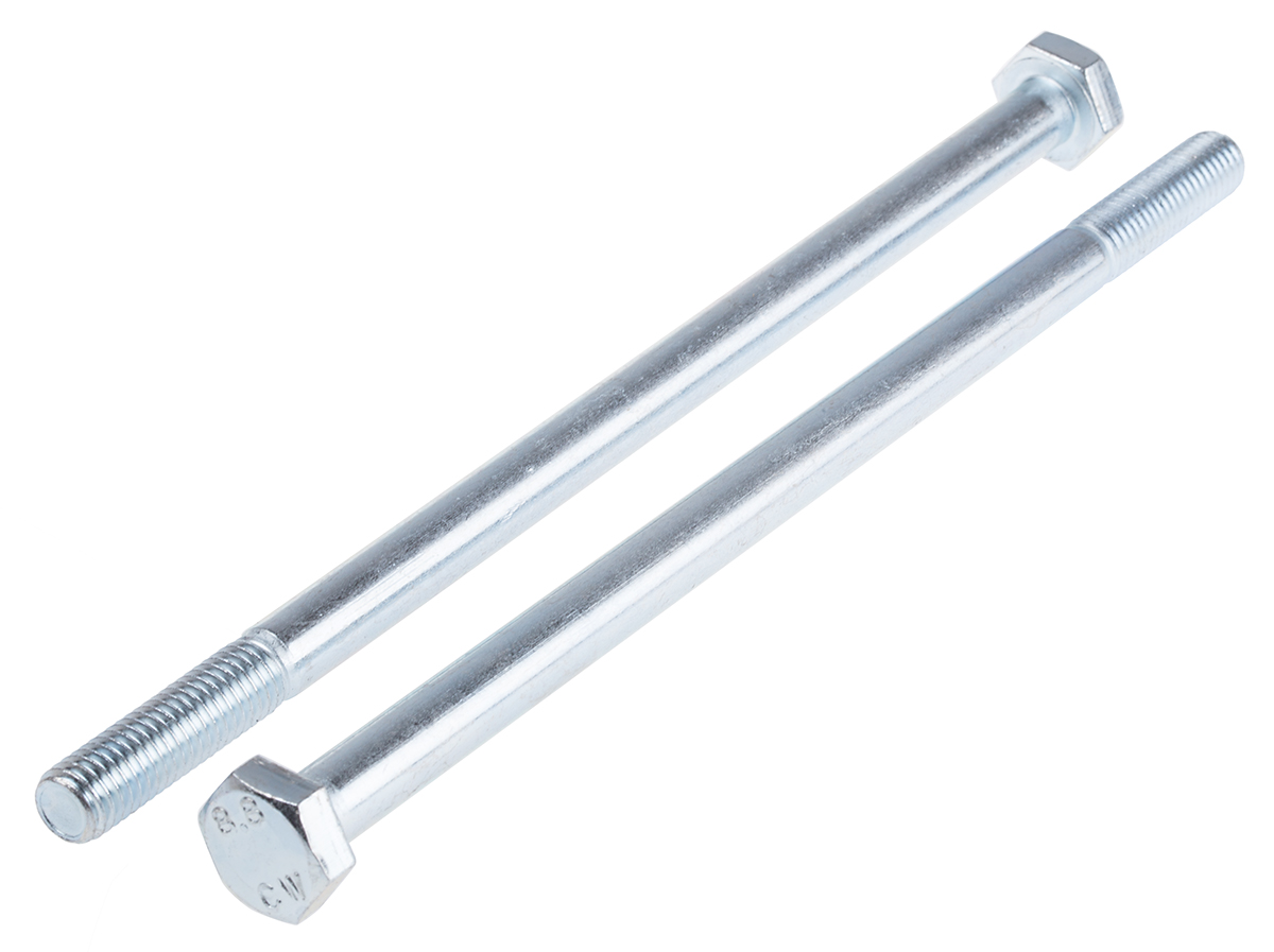 RS PRO Bright Zinc Plated Steel, Hex Bolt, M10 x 200mm