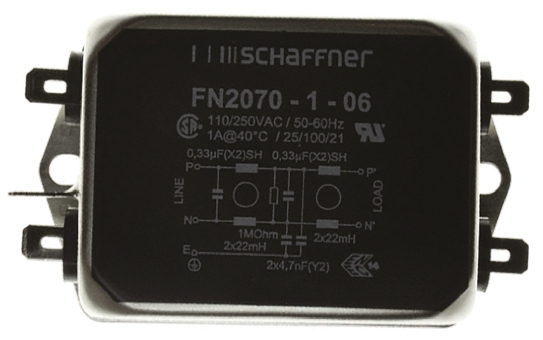 Schaffner, FN2070 1A 250 V ac/dc 400Hz, Chassis Mount EMI Filter, Fast-On, Single Phase