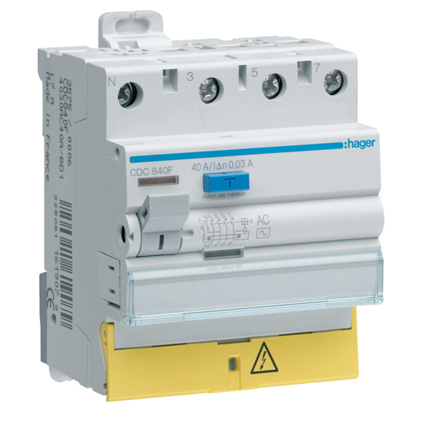 Hager RCCB, 63A, 4 Pole, 30mA