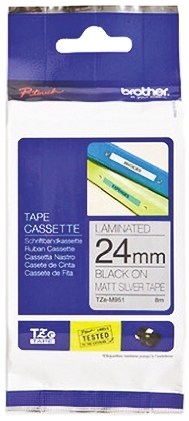 Brother Black on Silver Label Printer Tape, 8 m Length, 24 mm Width