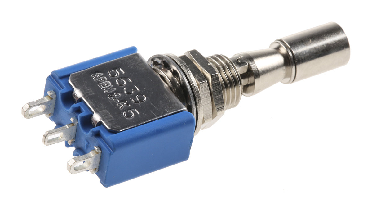 APEM Toggle Switch, Panel Mount, On-Off-On, SPDT, Solder Terminal