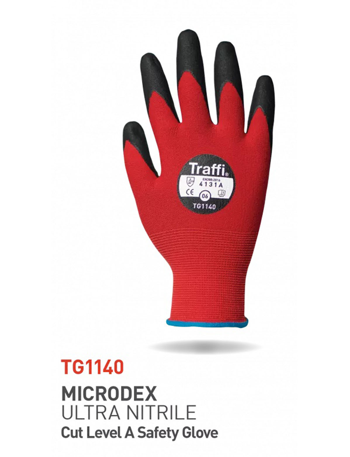 Traffi TM178 Red Nylon Elastane, Nylon Glove, Size 9, Nitrile Micro-Foam Coating