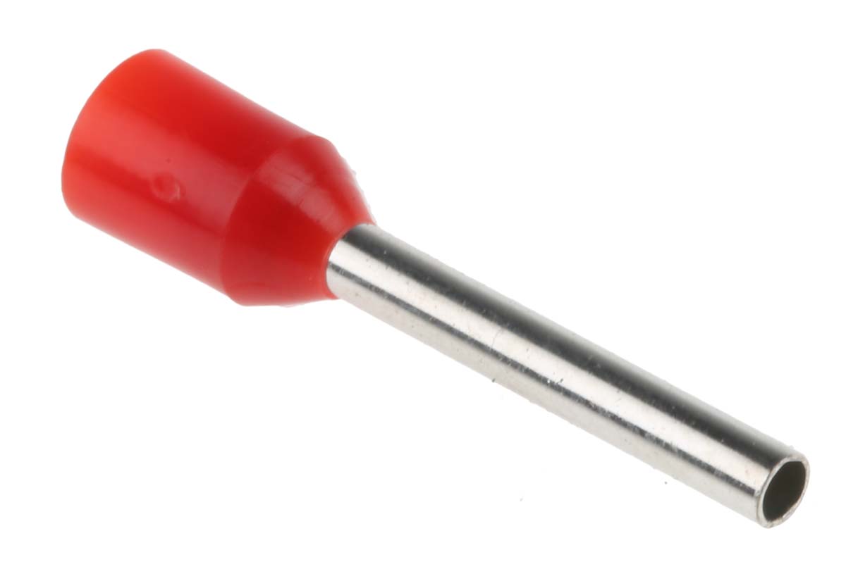 RS PRO Insulated Crimp Bootlace Ferrule, 12mm Pin Length, 1.4mm Pin Diameter, 1mm² Wire Size, Red