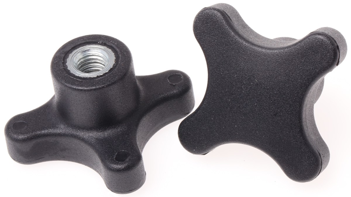 RS PRO Black 4-Arm Clamping Knob, M8, Threaded Hole