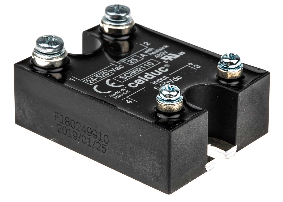 Celduc SC8 Series Solid State Relay, 25 A Load, Panel Mount, 400 V rms Load, 30 V dc Control