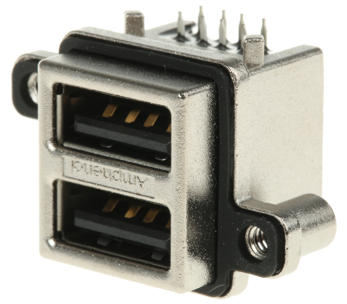 Amphenol Communications Solutions Right Angle, Through Hole, Socket- Dual Port Type A USB Connector