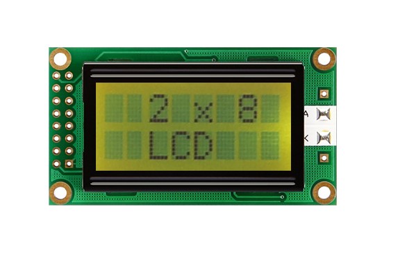 Midas MC20805A6W-SPTLY-V2 Alphanumeric LCD Display, Black on Yellow/Green, 2 Rows by 8 Characters, Transflective