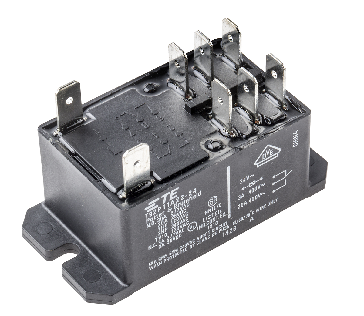 TE Connectivity Flange Mount Power Relay, 24V ac Coil, 30A Switching Current, DPDT