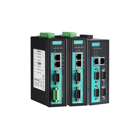 MOXA Serial Device Server, 2 Ethernet Port, 4 Serial Port, RS232/RS422/RS485 Interface, 921.6kbps Baud Rate