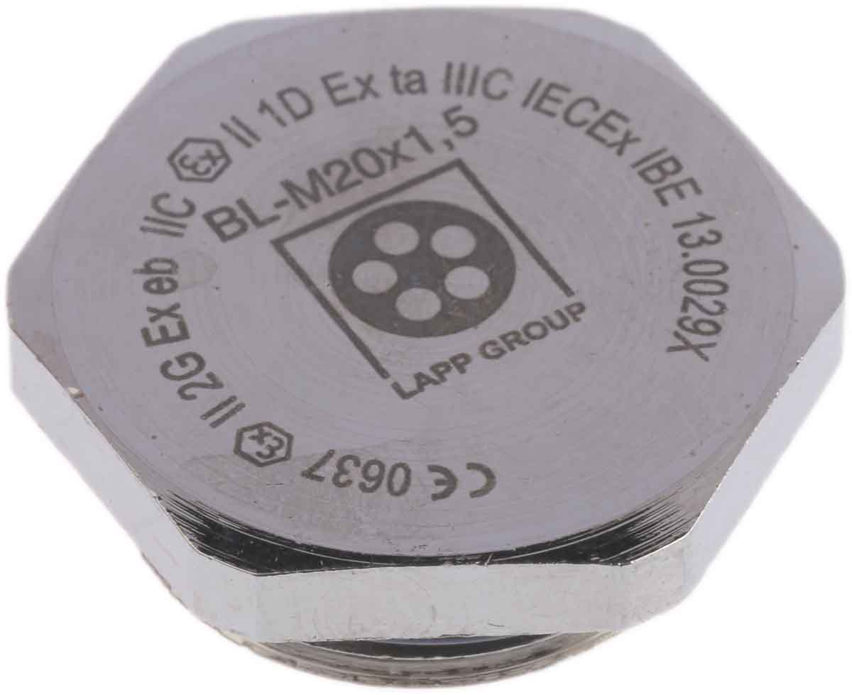 Lapp Blanking Plug, M20, Nickel Plated Brass, 26.4mm Diameter, Threaded