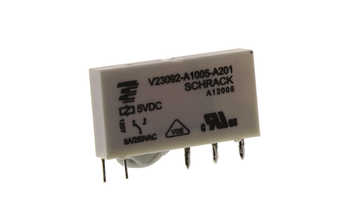 TE Connectivity PCB Mount Power Relay, 5V dc Coil, 6A Switching Current, SPDT