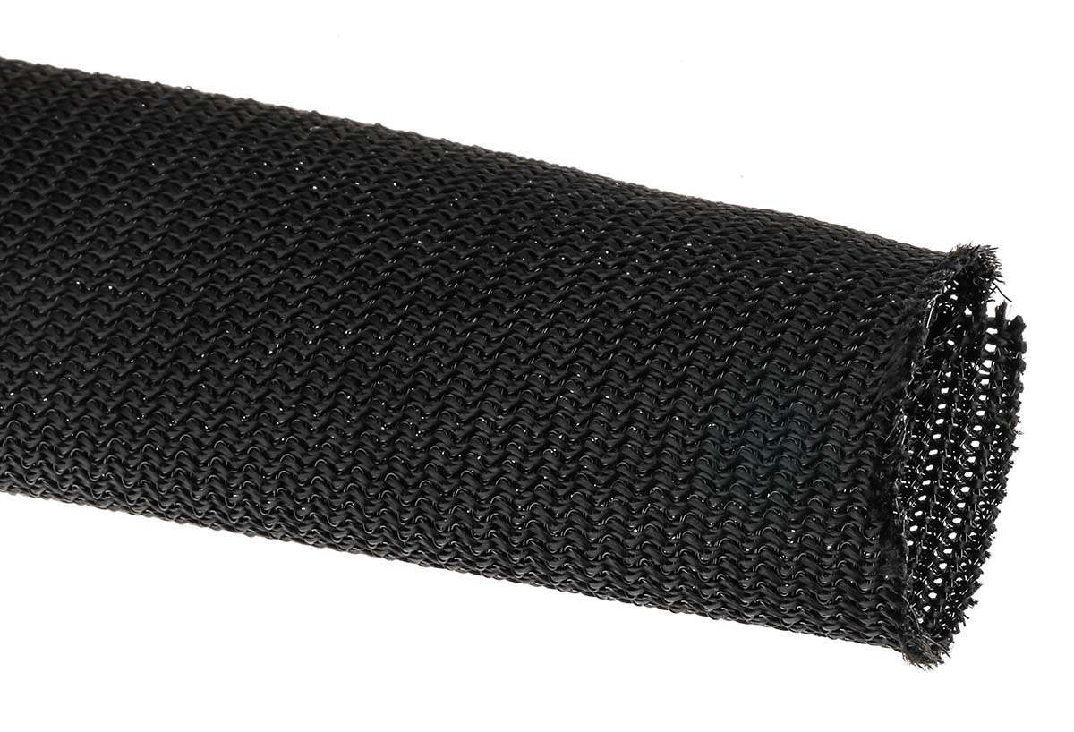 RS PRO Braided PET Black Cable Sleeve, 20mm Diameter, 3m Length