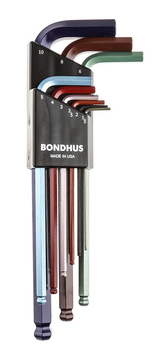 Bondhus 9 piece L Shape Metric Hex Key Set, 1.5 → 10mm