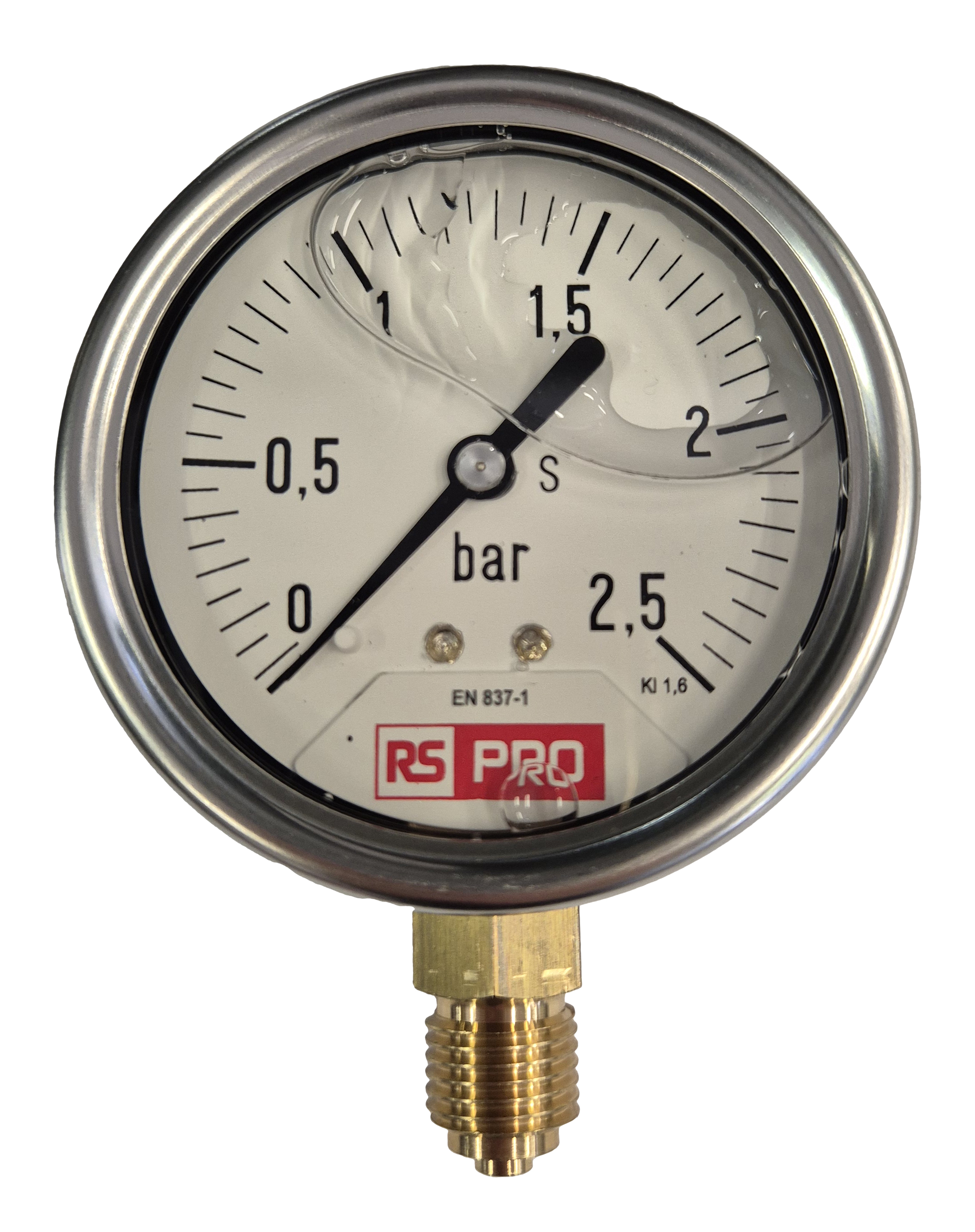 RS PRO BSP 1/4 Analogue Pressure Gauge 2.5bar Bottom Entry 63mm Outside Diameter