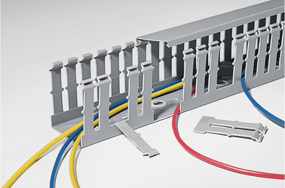 HellermannTyton HTWD-PW Grey Slotted Panel Trunking - Wide Slot, W80 mm x D100mm, L2m, PVC