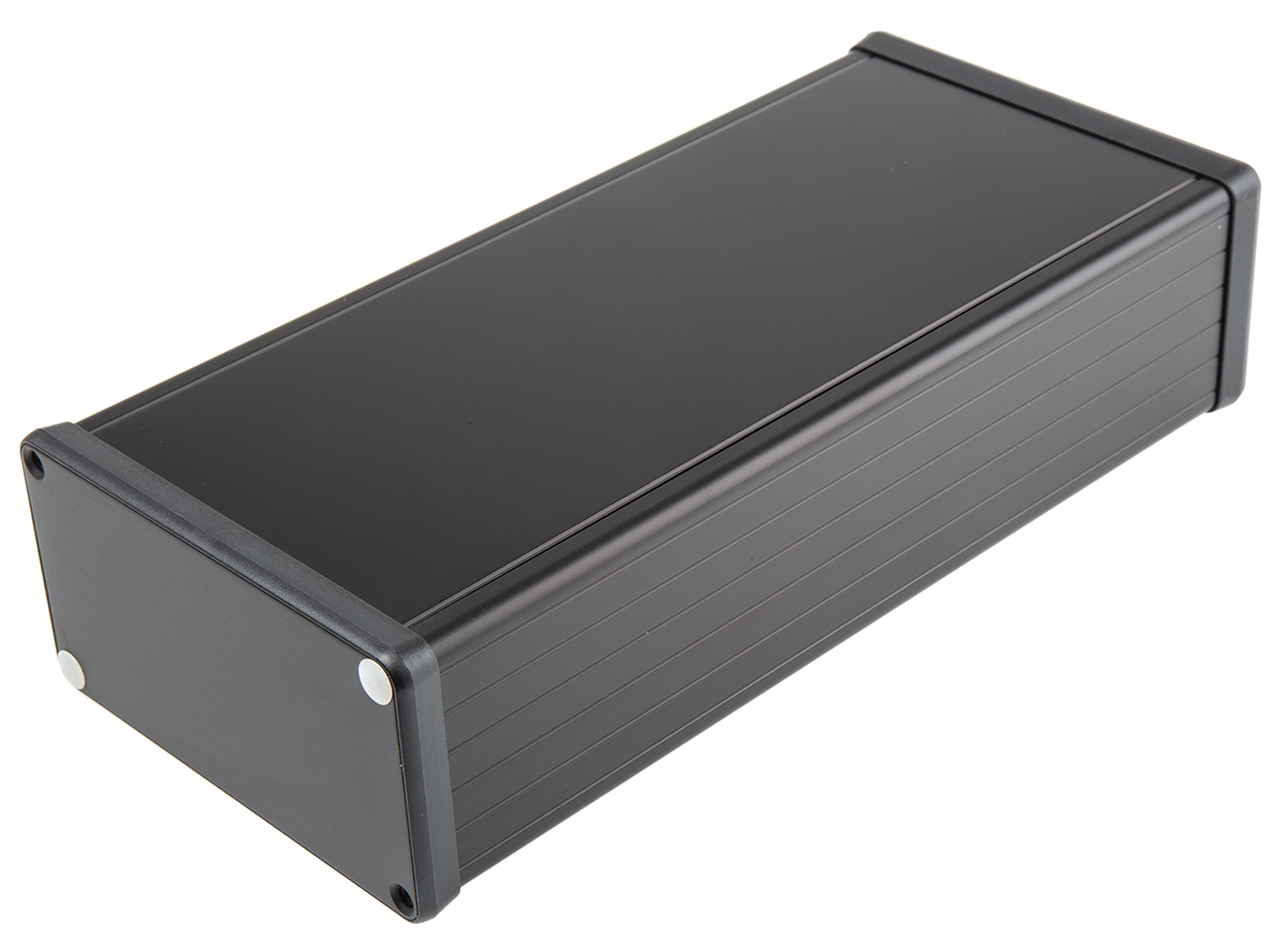Hammond 1455 Series Black Aluminium Enclosure, IP54, Black Lid, 220 x 103 x 53mm