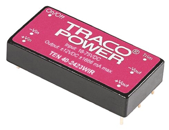 TRACOPOWER TEN 40WIR DC-DC Converter, ±12V dc/ ±1.67A Output, 9 → 36 V dc Input, 40W, Through Hole, +85°C Max