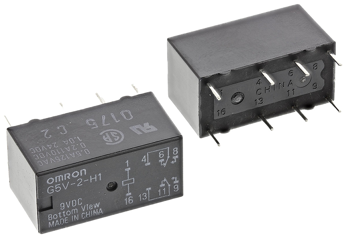 Omron PCB Mount Signal Relay, 9V dc Coil, 1A Switching Current, DPDT