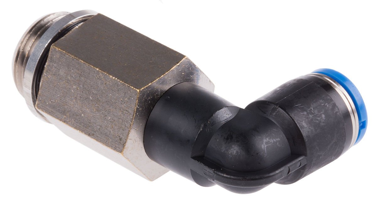 Festo QS Series Elbow Threaded Adaptor, G 3/8 Male to Push In 8 mm, Threaded-to-Tube Connection Style, 186132