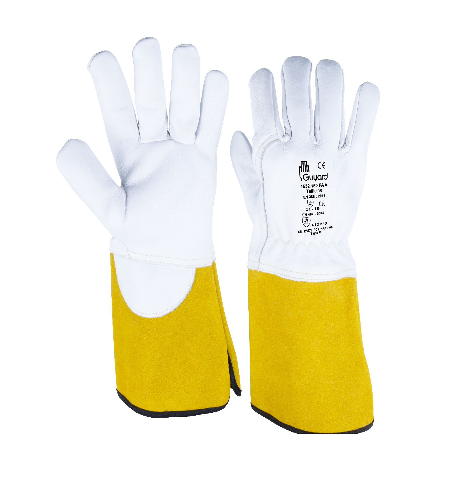 GUYARD White, Yellow Leather Glove Abrasion Resistant, Tear Resistant, Puncture Resistant