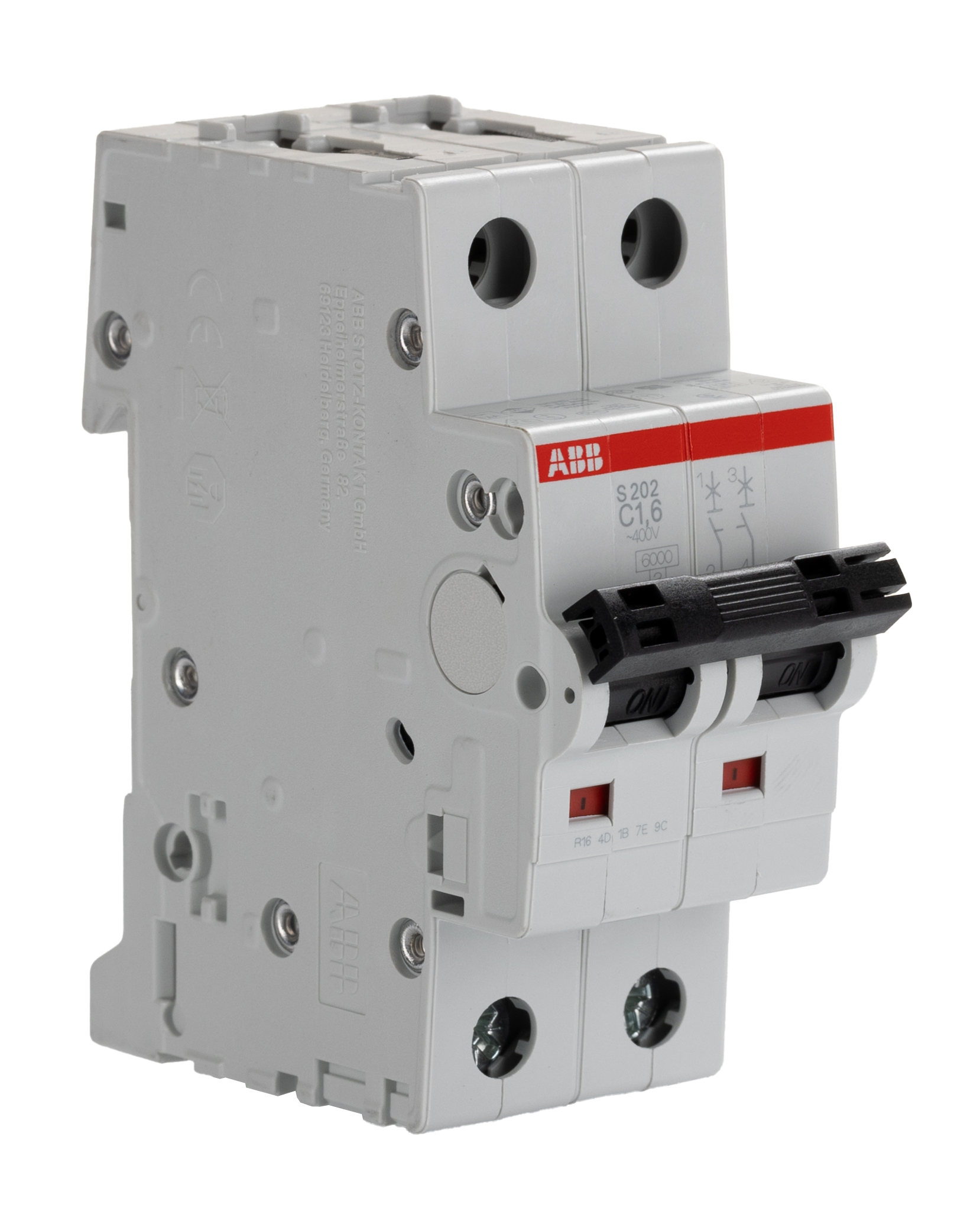ABB System Pro M Compact S200 MCB, 2P, 1.6A Curve C, 440V AC, 125V DC, 20 kA Breaking Capacity