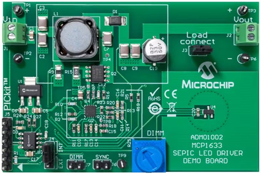 Microchip ADM01002, MCP1633 SEPIC LED Driver Demo Board LED Development Kit for MCP1633 for LED Driver Applications