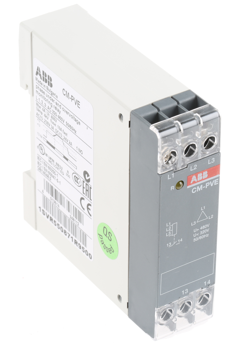 ABB Phase, Voltage Monitoring Relay, 1, 3 Phase, SPST, 320 → 460V ac, DIN Rail