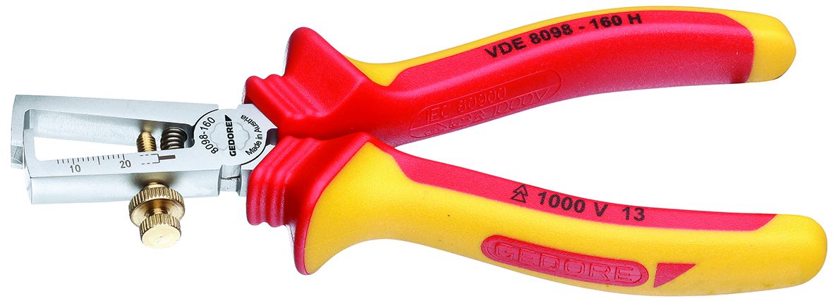 Gedore VDE 8098 H Series Stripping Pliers Wire Stripper, 0.8mm Min, 6.0mm Max, 160 mm Overall