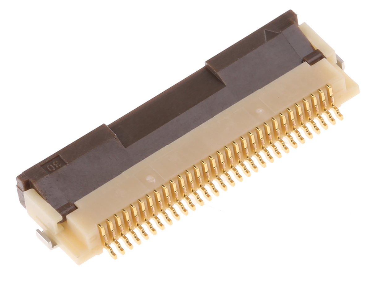 Hirose, FH12 0.5mm Pitch 30 Way Right Angle Female FPC Connector, ZIF Bottom Contact